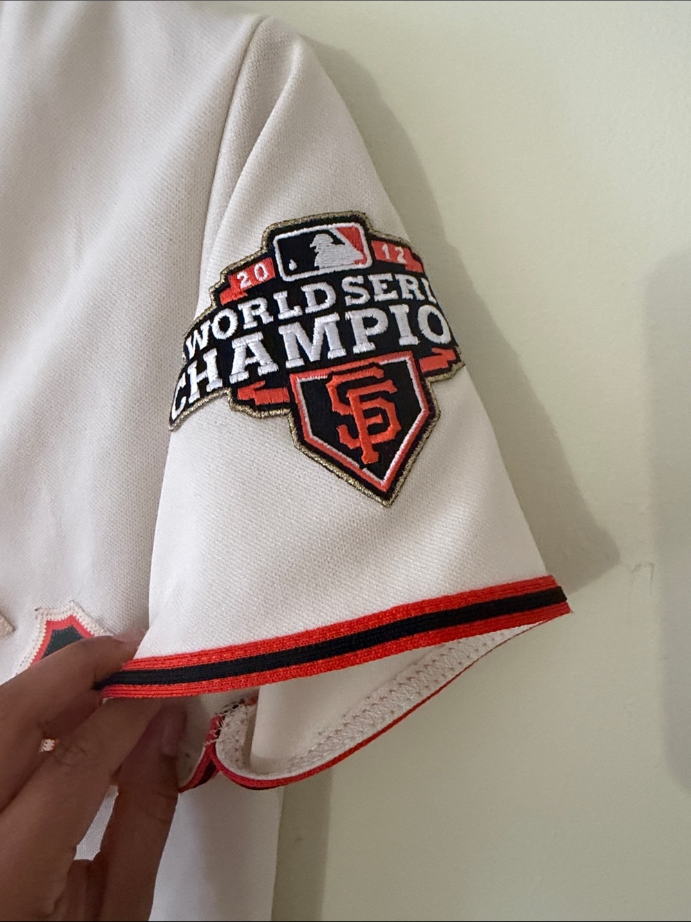 Majestic Kids Giants Cream Jersey with Orange and Black Trim - Picture 6 of 7